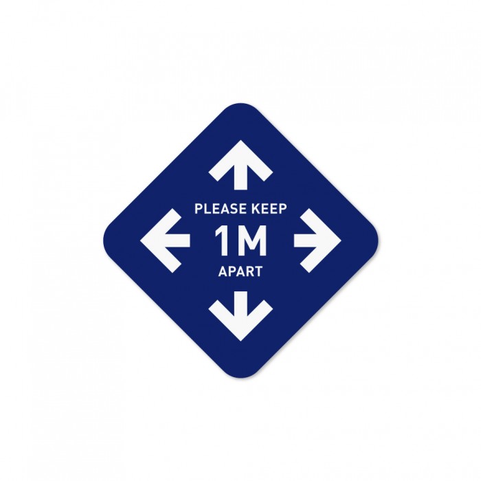 Covid-19 Tabletop Sticker Please Keep 1 Meter Apart 20x20cm Dark blue 3pcs